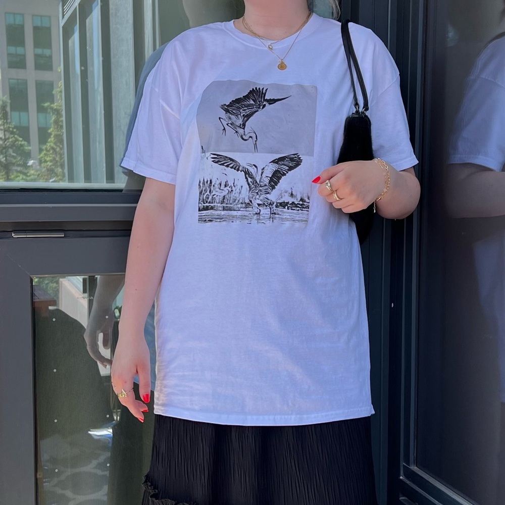 Original Crane Design Printed T-Shirt